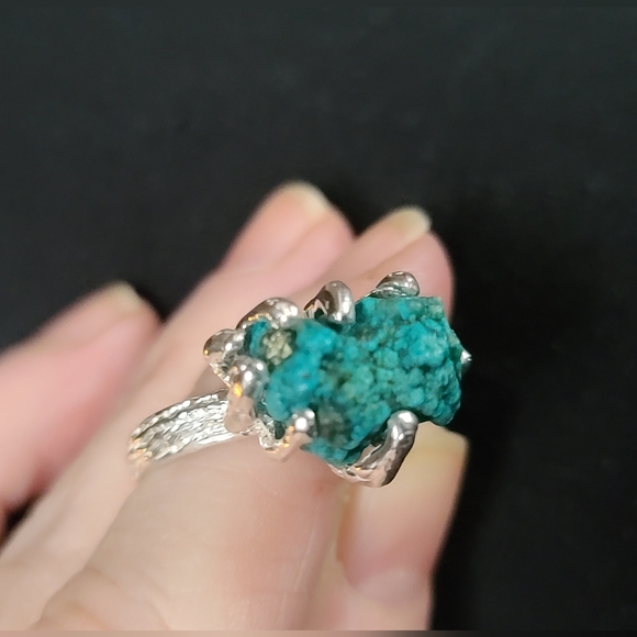 Turquoise raw natural nugget with Pyrite squares sterling ring sz7 - Picture 14 of 14